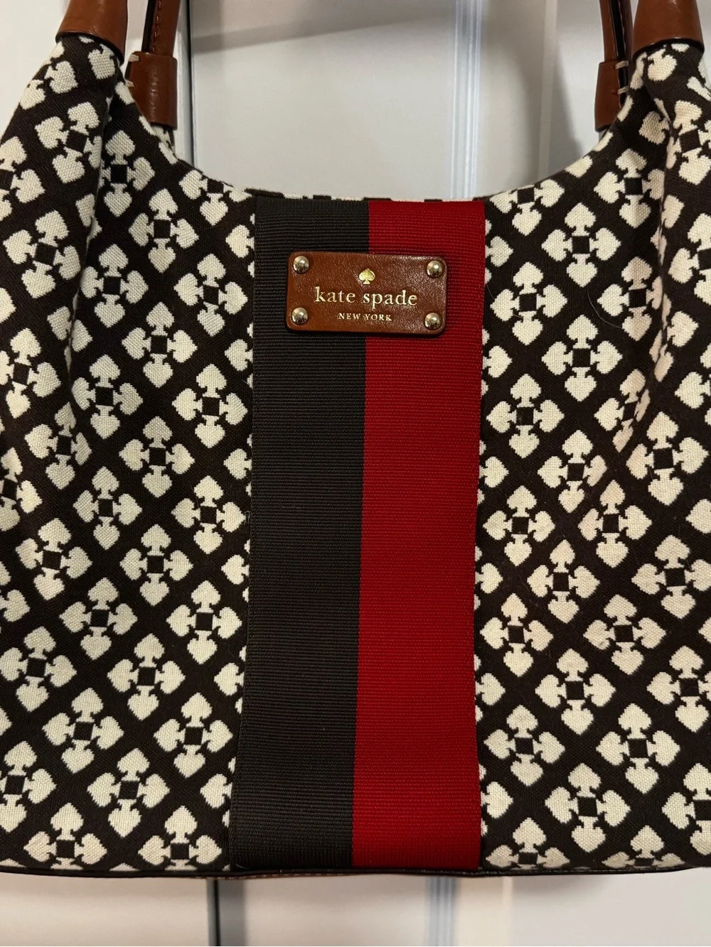 kate spade Brown & White Spade Logo Patterned Shoulder Bag